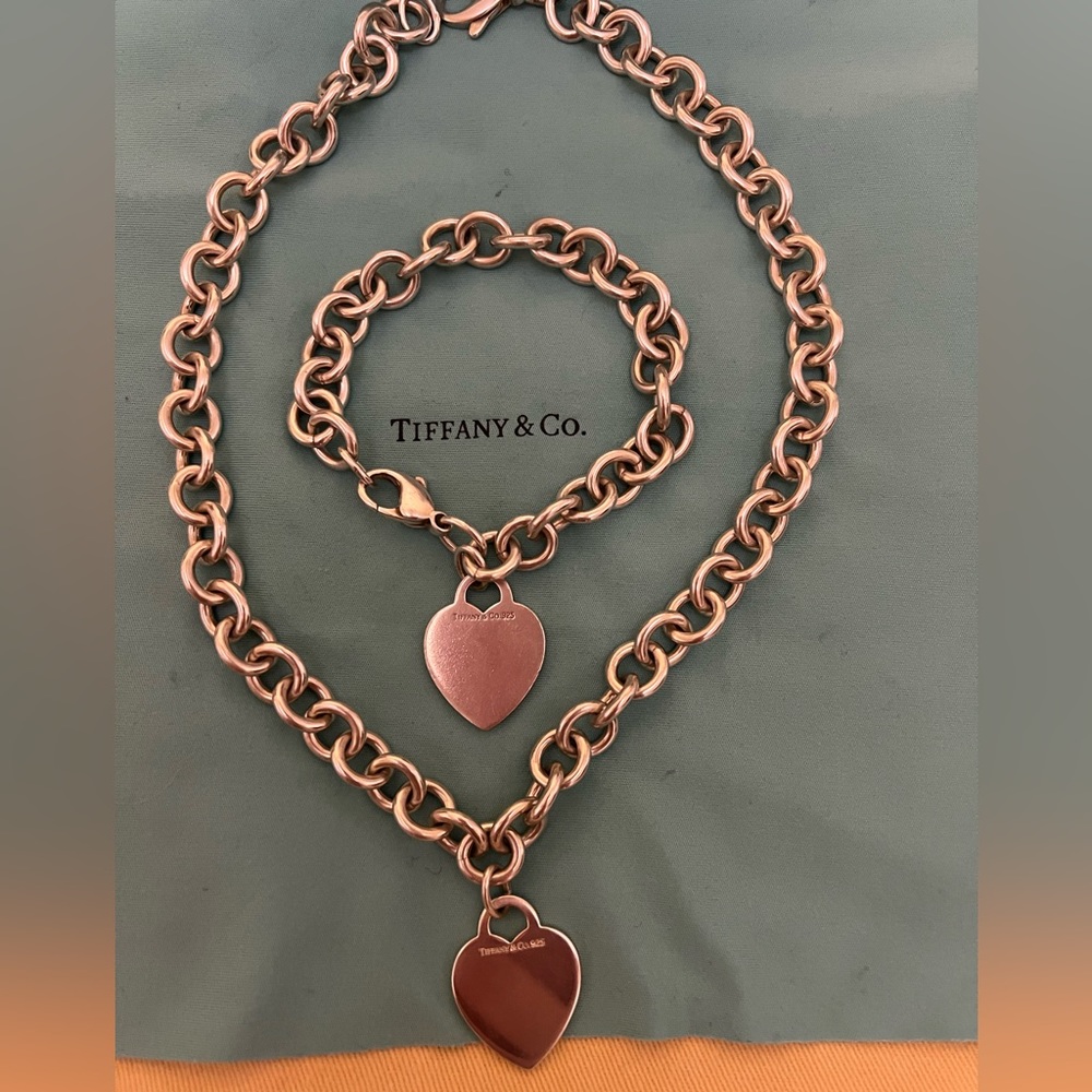 Authentic Tiffany & Co. Heart Tag Choker Necklace and bracelet